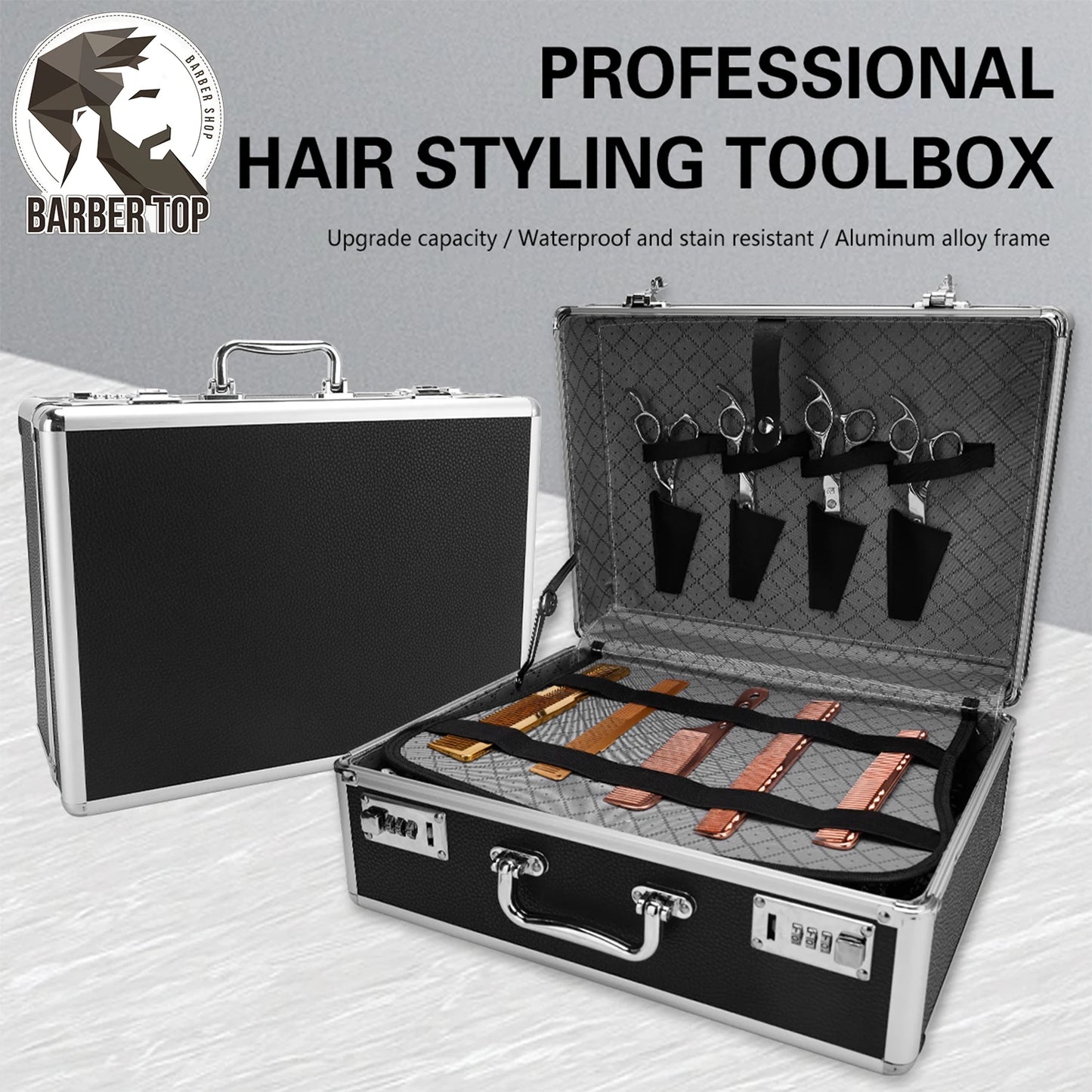 Barber Storage Suitcase Hair Styling Tools Storage Pouch Large Capacity with Lock Makeup Organizer Shockproof Metal Toolbox