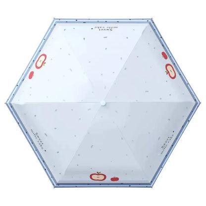 Mini Foldable Fruit Pattern Umbrella UV Resistant Heart-Shaped Handle Sunshade Rain Umbrella for Women