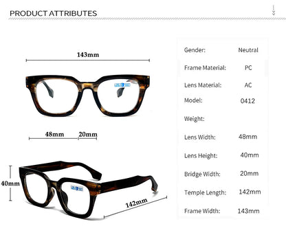 Men Vintage Square Reading Glasses Trendy Casual Ultra-light Presbyopia Eyeglasses Women Fashion Elegant High-definition Eyewear