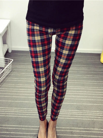 CUHAKCI Fashion Plaid Printing Leggings Women Sexy Fitness Leggins Grid Floral Stripe Trousers High Waist Pencil Pants