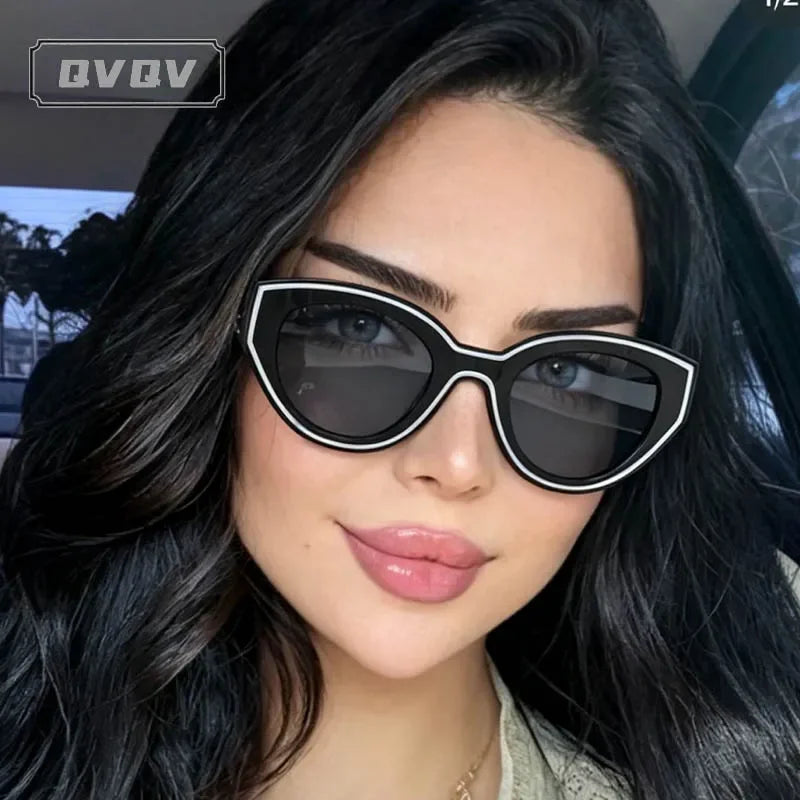 QVQV Luxury Brands Cat Eye Sunglasses Woman 2026 New Vintage Polygon Sun Glasses Man Travel Beach Eyewear Trendy Shades Female