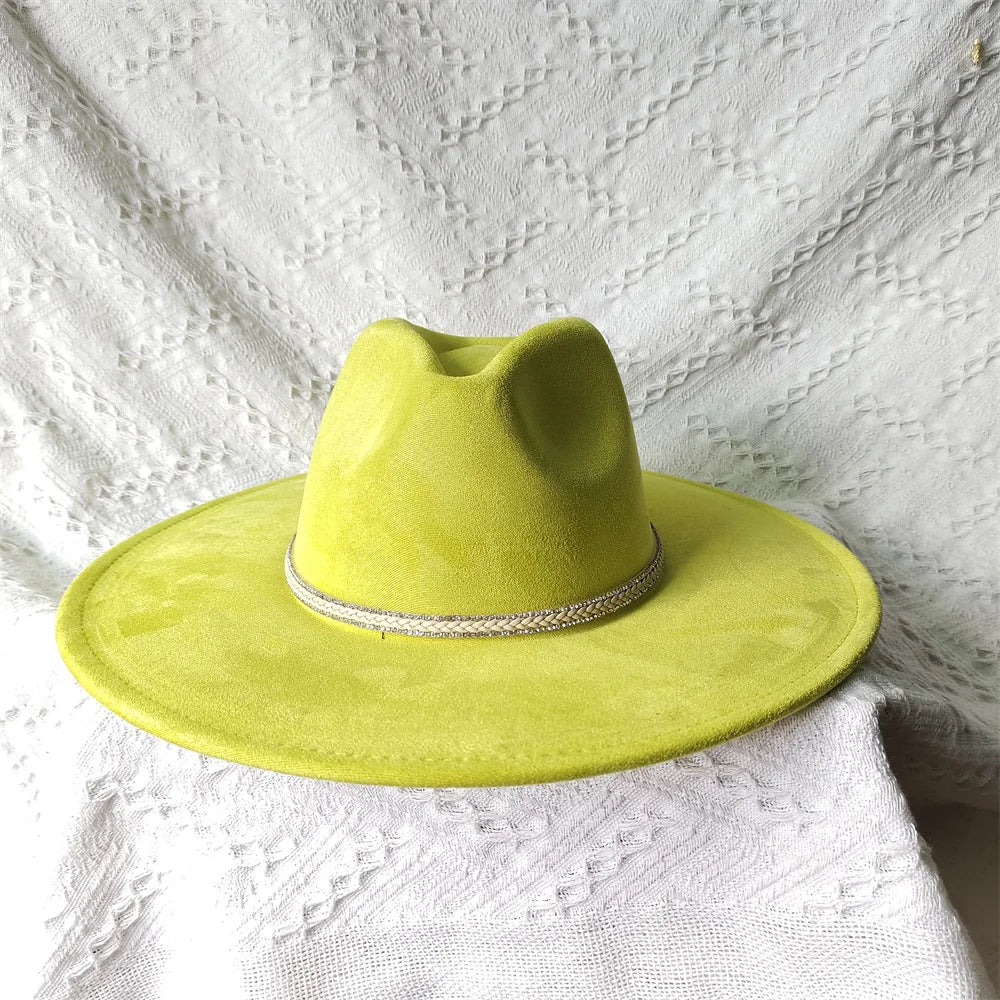 Colorful Suede Wide Brim Felt Fedoras Women's Hat Men's Church Jazz Hat Denim Hat Panama шляпа женская летняя 2024