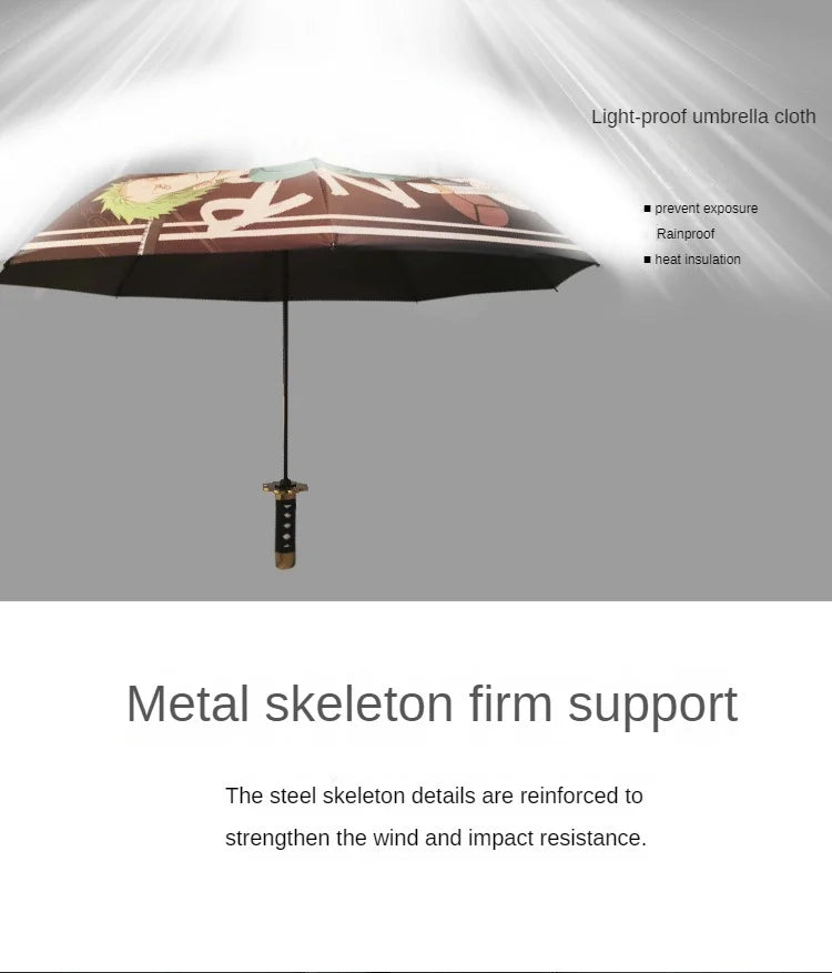 Demon Slayer Kokushibo Katana Umbrella 3-folding Kimetsu No Yaiba Tanjirou Anime Sword Umbrella Portable Windproof Rain Gear