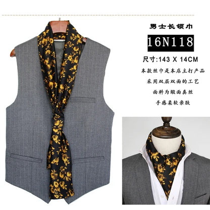 Business Scarf Hangzhou Silk Men's Scarf Long Scarf Double-Sided Trendy British European American Style Autumn Winter