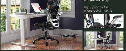Ergonomic Office Chair, High Back Home Desk Chair with Headrest, Flip-Up Arms, 90-120° Tilt Lock and Wide Cushion