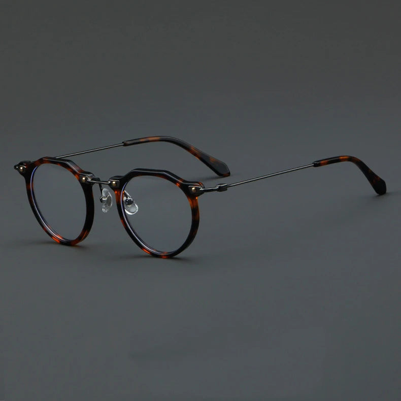 57028 Vintage Acetate Optical Spectacle Frames Women Fashion Round Metal Eyeglass Frame Men Trend Transparent Eyewear
