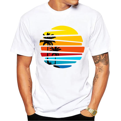 TEEHUB Mountain Sunset Brushstrokes Men T-Shirt African Safari Sunset T Shirts Short Sleeve Tshirts Geometric Harajuku Tee