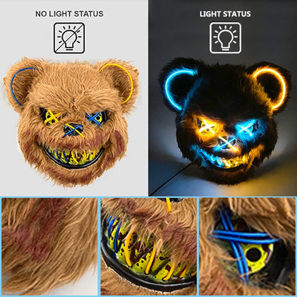 Halloween Light Up Horror Mask Glowing Bloody Bear Killer Mask Flashing Neon Scary Bear Mask for cosplay mask purim props