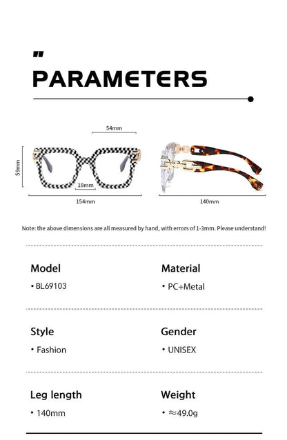 Fashion Ladies' Large Frame Anti Blue Glasses Golden Chain Eyeglass Legs Large Size Optical Spectacle Frame