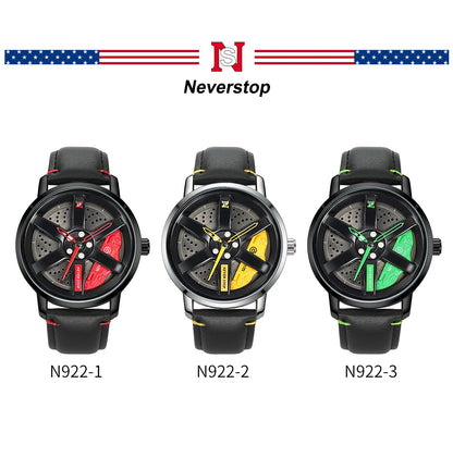 NS Men's Car wheel hub watch Minimalist Fashion Sports Watch Calendar Leather casual Quartz watch