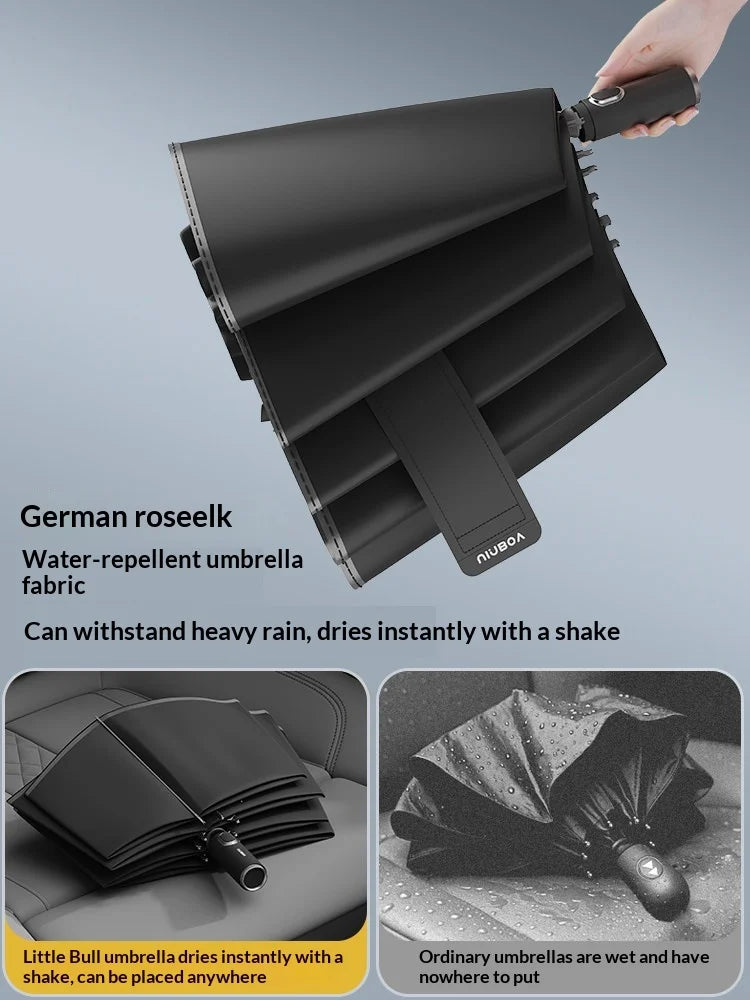 Fully automatic extra-large umbrella, thickened, reinforced, windproof, designed for heavy rain, reverse folding umbrella