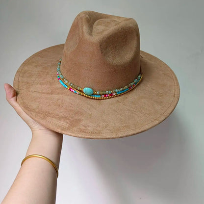 Women's suede 10cm wide Brim Fedora hat Men's autumn and winter felt jazz hat Classic suede Fedora Sombrero