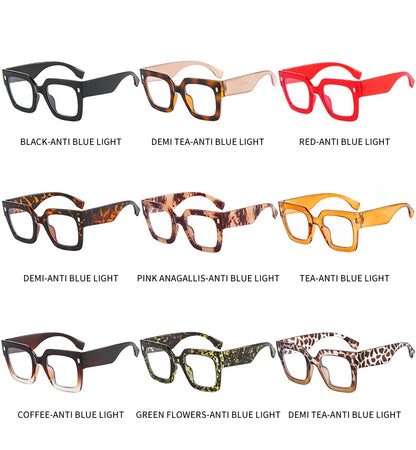 Vintage Big Frame Square Reading Glasses Women Men Fashion Brand Prescription Eyeglasses Transparent Computer Blue Light Glasses