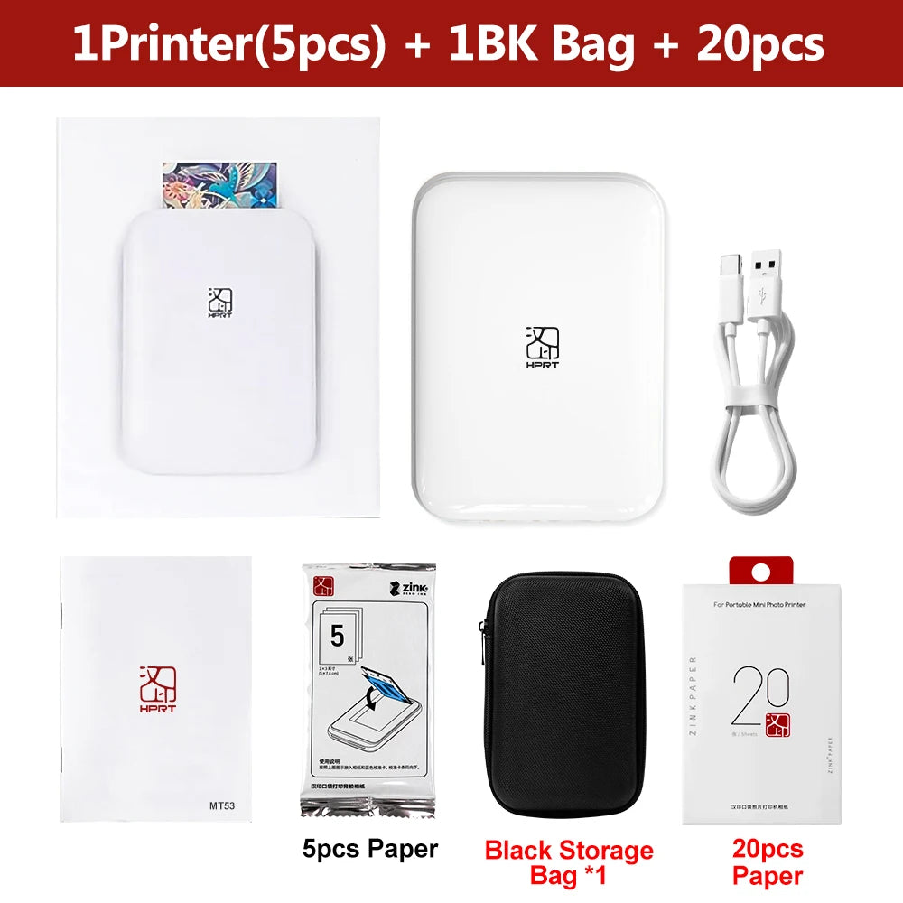 HPRT MT53 Color Photo Printer HD Portable Mini Bluetooth Maker Mobile Handheld Pocket Printing Machine 2x3 Inch Sticker Paper