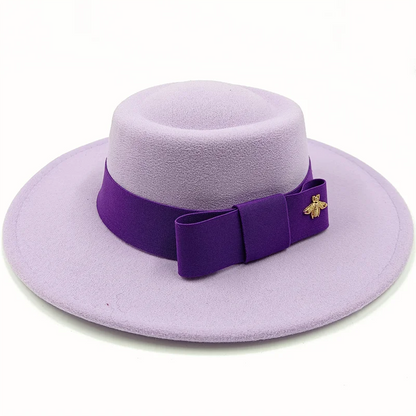 Bow Tie Fedora Hat Winter Round Bumpy Surface Flat Top Bow Tie Elastic Band Men's and Women's Red Jazz Hat Fedora