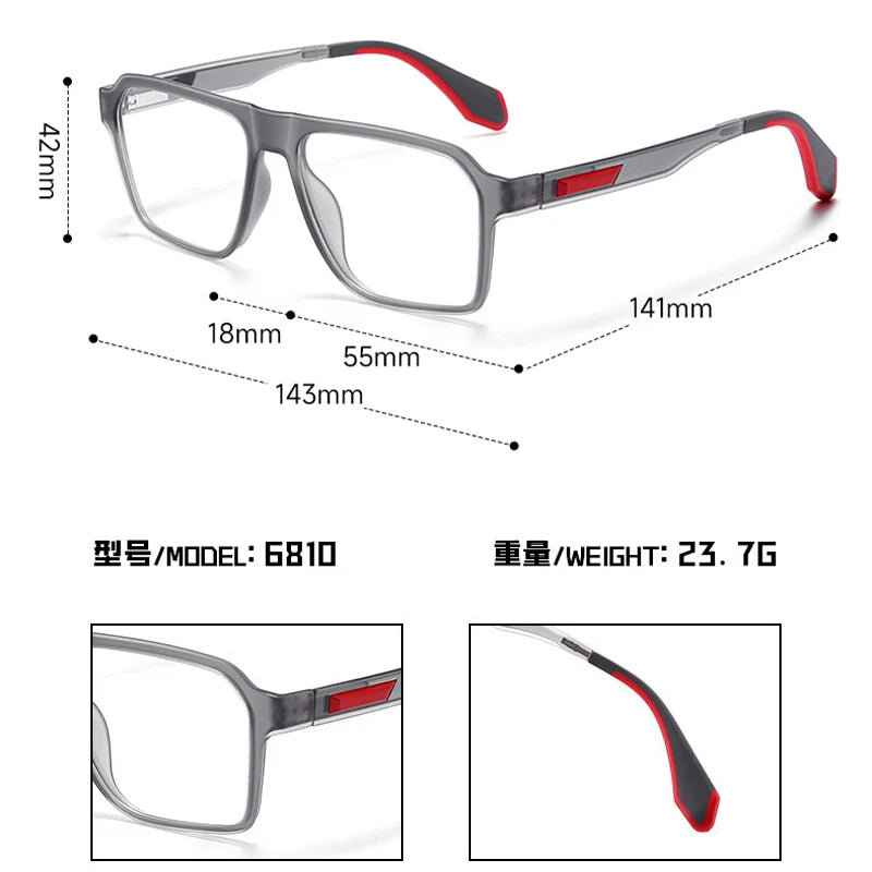 BLMUSA Retro Large Frame Ultralight TR Non-Slip Sports Myopia Glasses Anti Blue Light Prescription Reading Driving Sunglasses