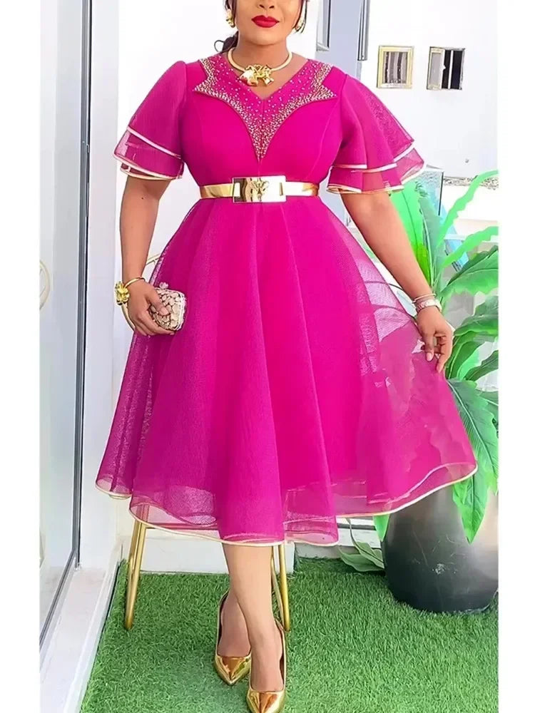 African Dresses for Women Plus Size Africa Clothes Dashiki Ankara Spring Outfits Gown Elegant Muslim Wedding Party Midi Dress