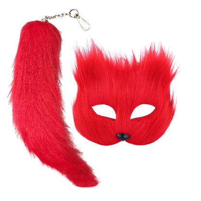 Therian Mask and Tail Faux Furs Foxes Tail Keychain Plush Cats Mask Halloween