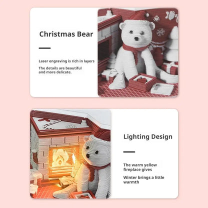 Christmas 3D Paper Carving Art Notes Desk Calendar With LED Light Tear-away Calendar Paper Carving Art Memo Pad  Xmas Gift