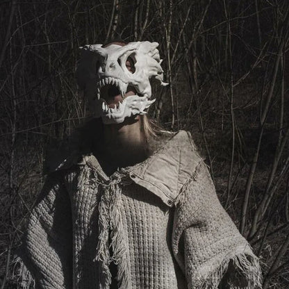 Halloween Simulated Dragon Bone Mask Hood Dinosaur Latex Animal Mouth Movable Mask Men's Stage Performance Props