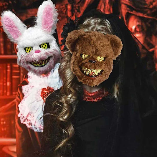 Halloween Horror Bloody Head Cover Mask Rabbit Bear Cosplay Mask Carnival Costume Headgear Props Handmade Party Decoration