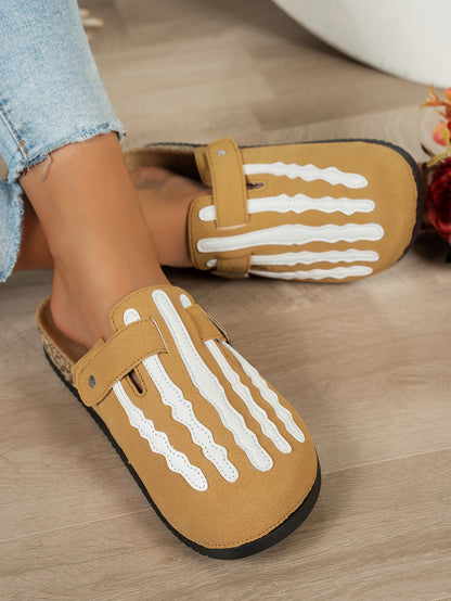 Women's New Half-Slip Halloween Trendy Skeleton Print Slip-On Design Sandals, Closed-Toe Low-Top Buckle Strap Casual Slippers, Suitable for Indoor and Outdoor Wear, Spring, Summer, and Autumn, Unique Street Style Minimalist D