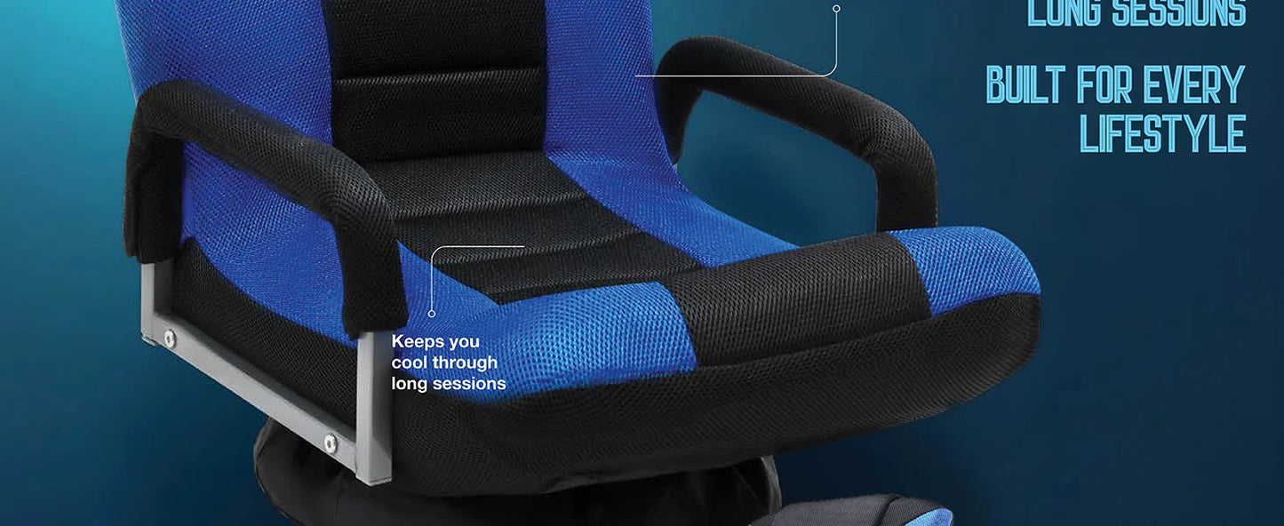 Swivel Floor Gaming Chair - Video Lounger Enjoy 6 Different Positions, Adjustable Backrest, Removable Arm Rests, Folds to Store