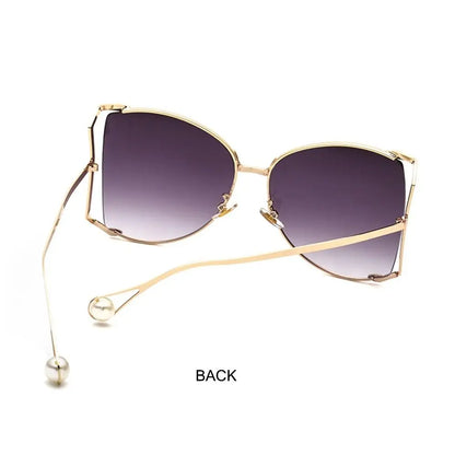 UV Protection Oversized Sunglasses Street Shooting Colorful Metal Hollowing Shades Trendy Pearl Design Sun Glasses