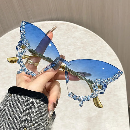Rimless Butterfly Sunglasses Cat Eye Popular Women Men Shades Small Ellipse Sun Glasses for Female Male Party Traveling Glasses