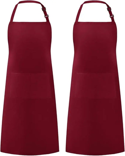 2-piece set; Simple solid color apron with 2 pockets; Adjustable chef's apron for the kitchen suitable for men and women