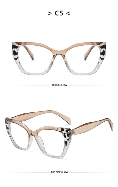 Luxury Brand Designer Women Fashion Cat Eye Anti Blue Light Glasses Double Color Large Frame Lady's Prescription Eyewear Frames