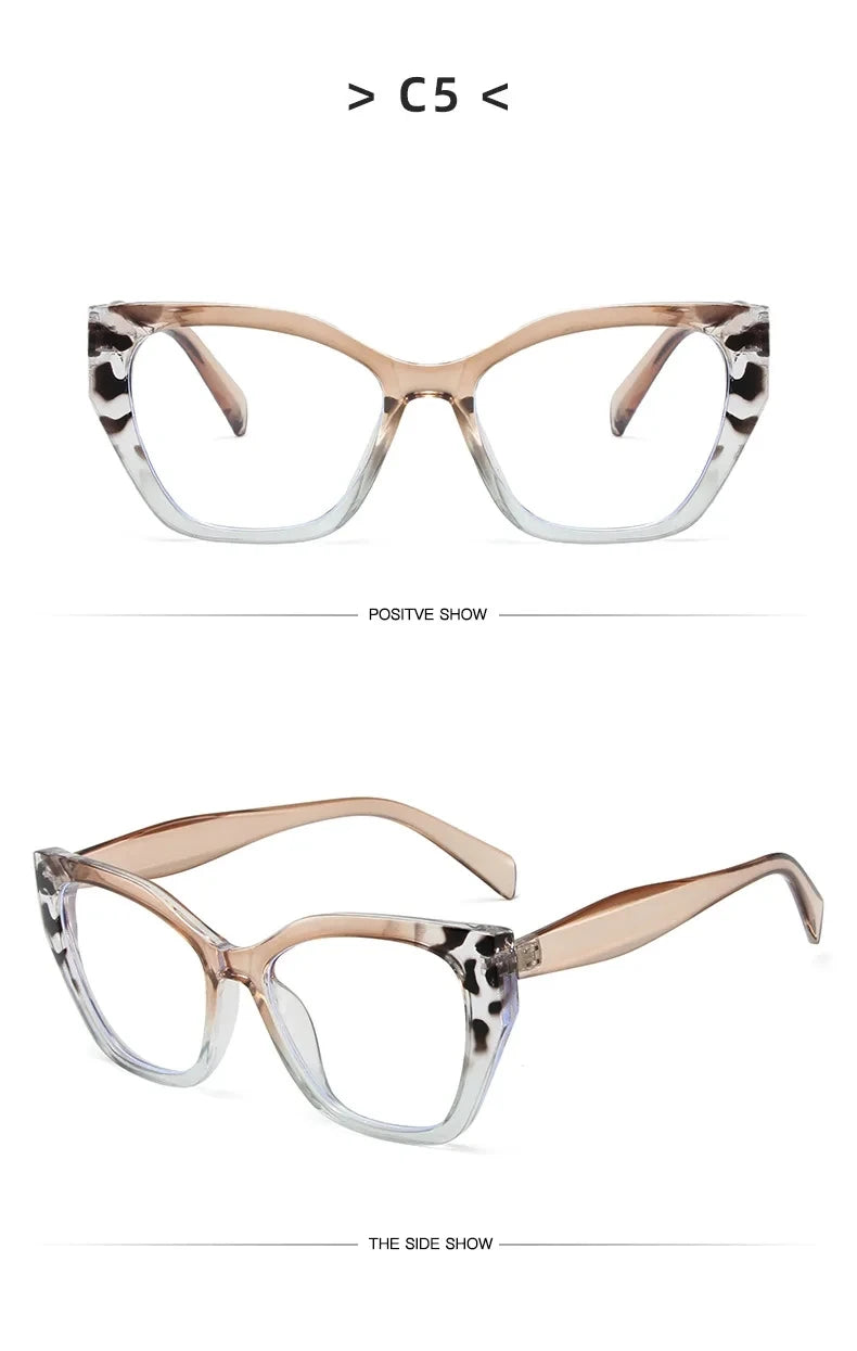 Luxury Brand Designer Women Fashion Cat Eye Anti Blue Light Glasses Double Color Large Frame Lady's Prescription Eyewear Frames