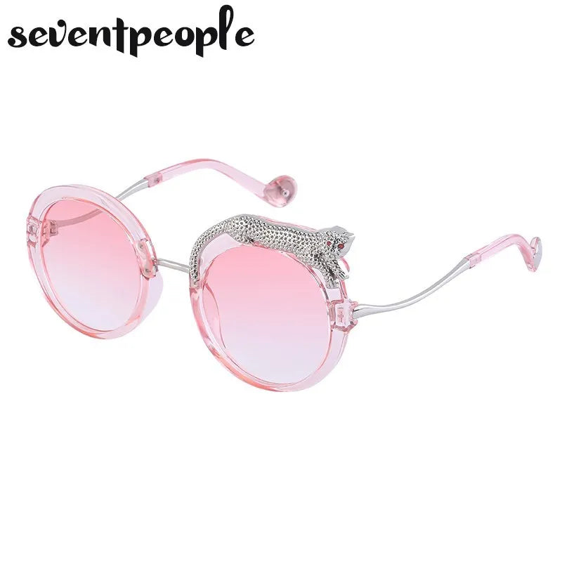 Oversized Round Sunglasses Women Big 2026 Luxury Brand Crystal Leopard-Shaped Sun Glasses for Ladies Anti Blue Light Eyeglasses