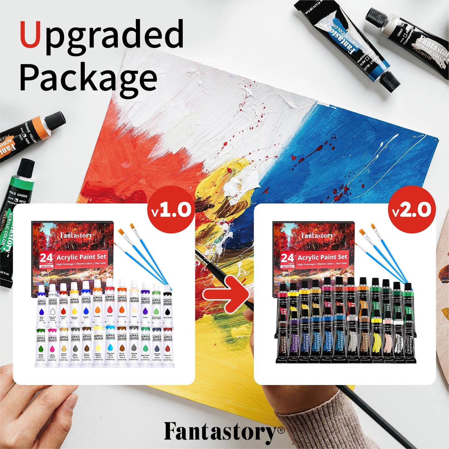 12ML 24 Colors Acrylic Paint Set with 3 Paint Brushes, Ideal Gifts for Painters, Paint Supplies for Adults, Drawing & Painting