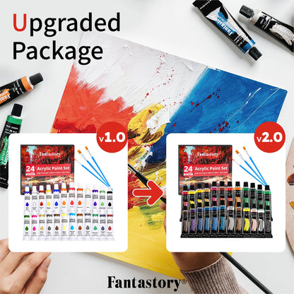 12ML 24 Colors Acrylic Paint Set with 3 Paint Brushes, Ideal Gifts for Painters, Paint Supplies for Adults, Drawing & Painting