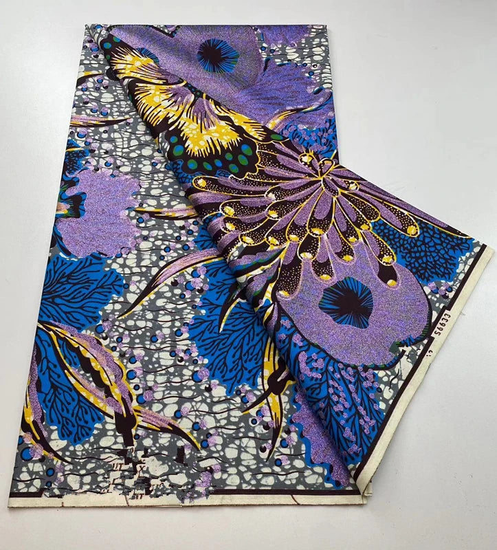 100%Certified Grand Super African Wax Nigerian GlitterGlam Gold Embellished Ankara Wax Printed Fabric Real Original For Sewing