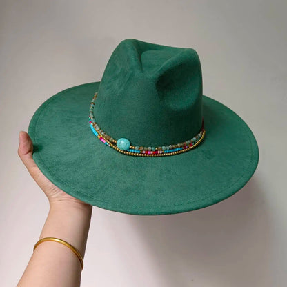 Women's suede 10cm wide Brim Fedora hat Men's autumn and winter felt jazz hat Classic suede Fedora Sombrero