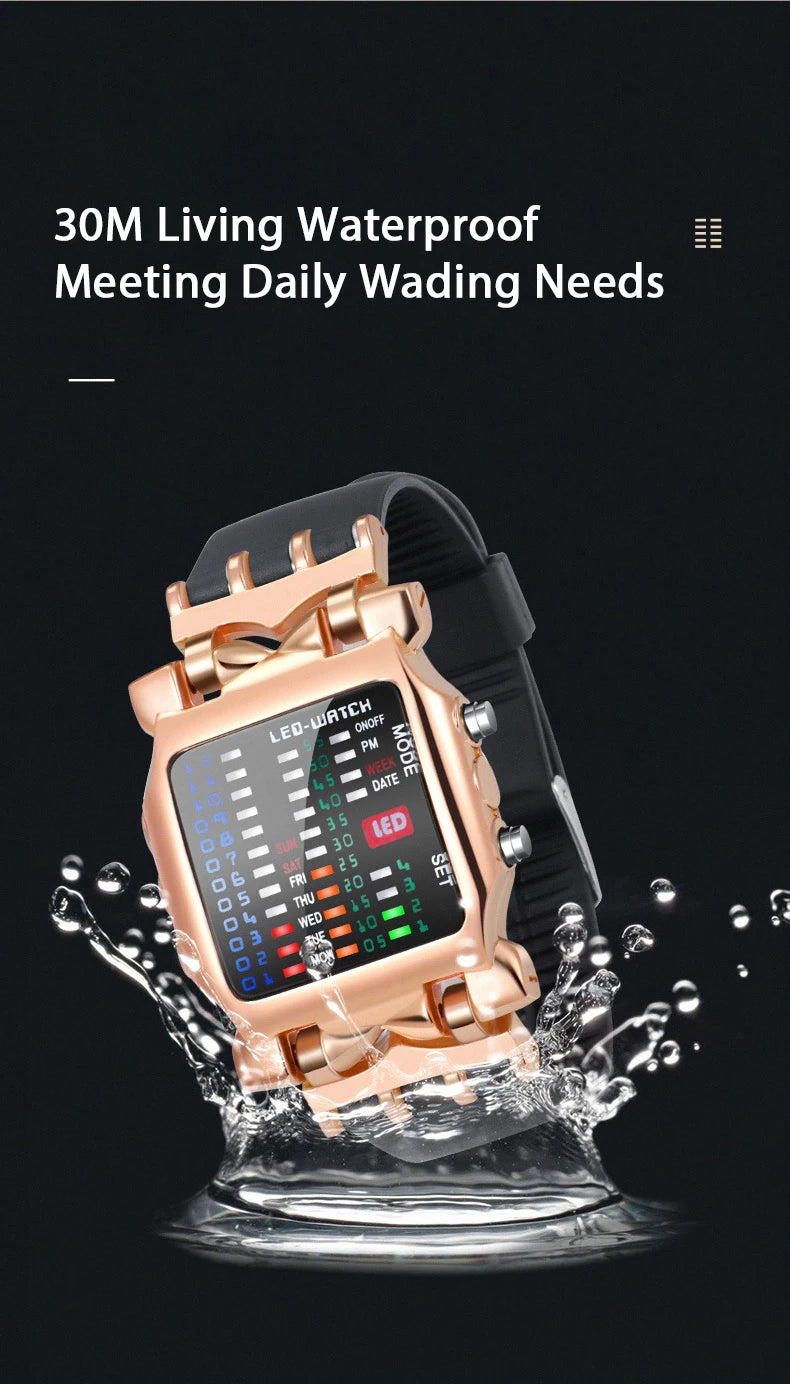 LED Watch Men Fashion Creative Crab Type Electronic Watch Luminous Binary Gift Business Style Cool Waterproof Multi Function