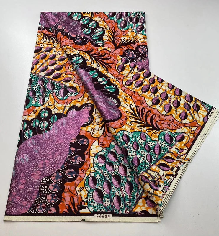 100%Certified Grand Super African Wax Nigerian GlitterGlam Gold Embellished Ankara Wax Printed Fabric Real Original For Sewing