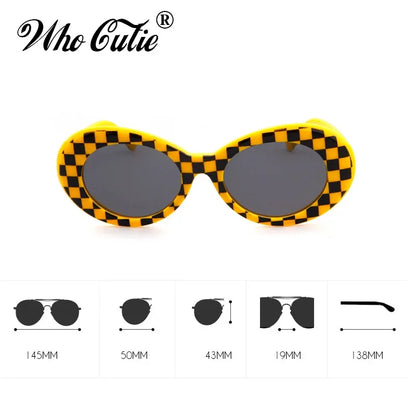 WHO CUTIE 2024 Goggles Oval Sunglasses Men Women Brand Designer 90S Colorful Retro Round Frame Kurt Cobain Shades Sun Glasses UV