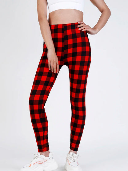 CUHAKCI Fashion Plaid Printing Leggings Women Sexy Fitness Leggins Grid Floral Stripe Trousers High Waist Pencil Pants
