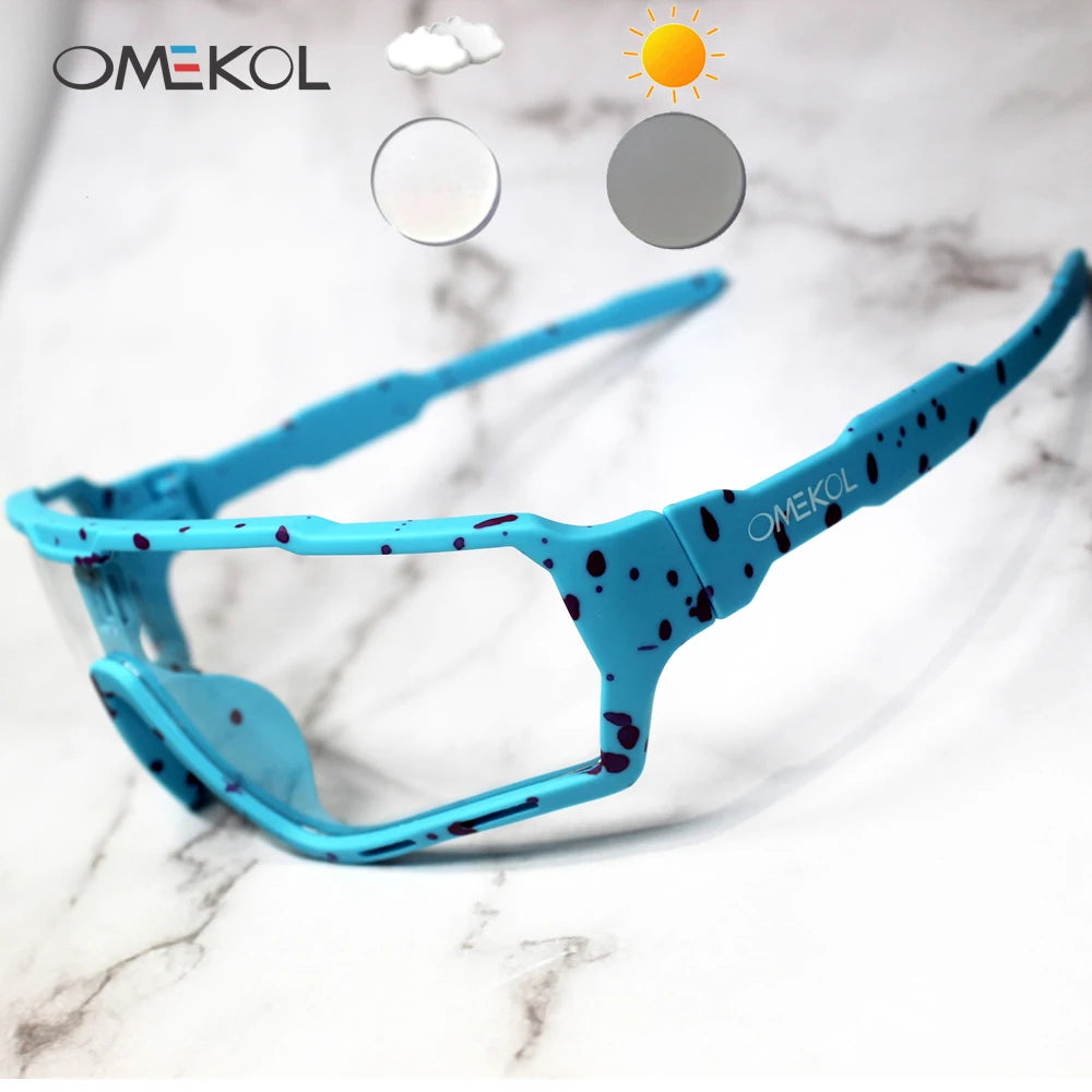 OMEKOL Brand New Photochromic Cycling Glasses Men Women Outdoor Sports Sun Glasses Bike Bicycle Eyewear MTB Baseball Sunglasses