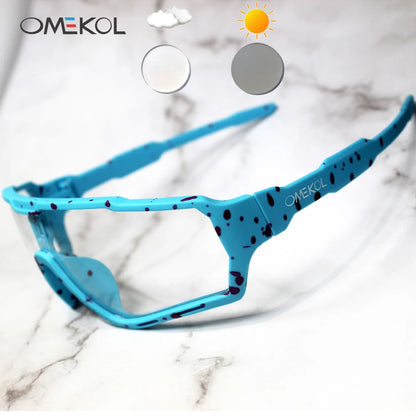 OMEKOL Brand New Photochromic Cycling Glasses Men Women Outdoor Sports Sun Glasses Bike Bicycle Eyewear MTB Baseball Sunglasses
