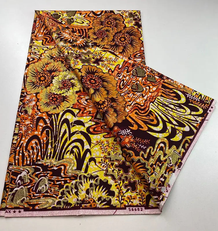 100%Certified Grand Super African Wax Nigerian GlitterGlam Gold Embellished Ankara Wax Printed Fabric Real Original For Sewing
