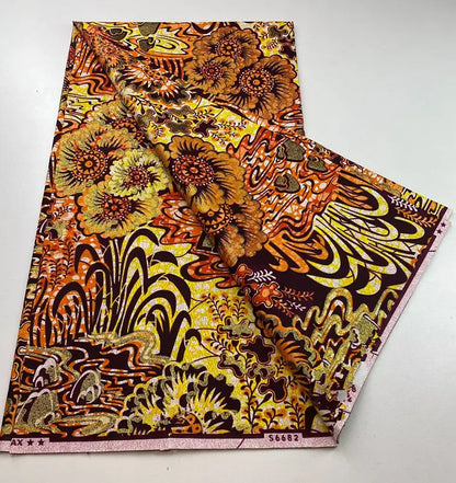 100%Certified Grand Super African Wax Nigerian GlitterGlam Gold Embellished Ankara Wax Printed Fabric Real Original For Sewing