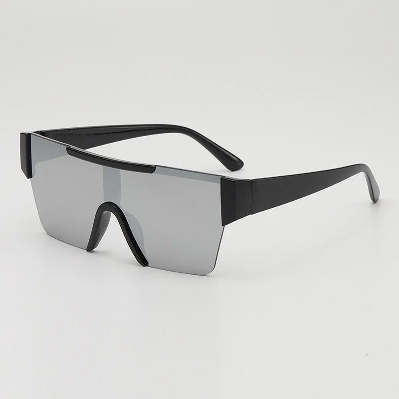 Retro Big Square Frame Women Men Sunglasses Fashion One Piece Black Silver Lens Shades UV400 Trending Sun Glasses Eyewear 2026