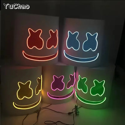 Halloween LED DJ Mask Lifelike Marshmello Mask Breathable Helmet Mask Durable Carnival Festival Halloween Party Props Cosplay