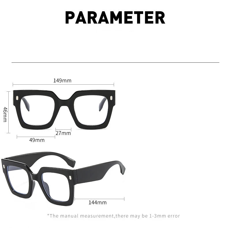 Vintage Big Frame Square Reading Glasses Women Men Fashion Brand Prescription Eyeglasses Transparent Computer Blue Light Glasses