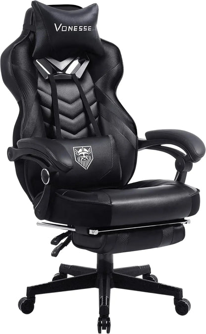 Gaming Chair, Big and Tall Gaming Chair with Footrest and Massage, Gaming Chairs for Adults with Lumbar Support