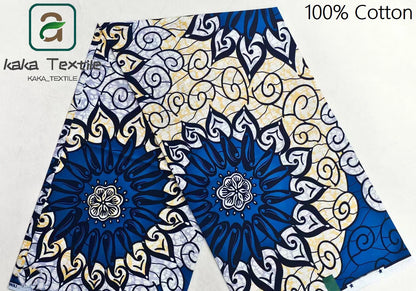 New Super Tissu Ankara Good Real Prints African Wax Fabric Soft Pagne Cotton Material Kente 6YARDS Stuff Blue Batik For Sew
